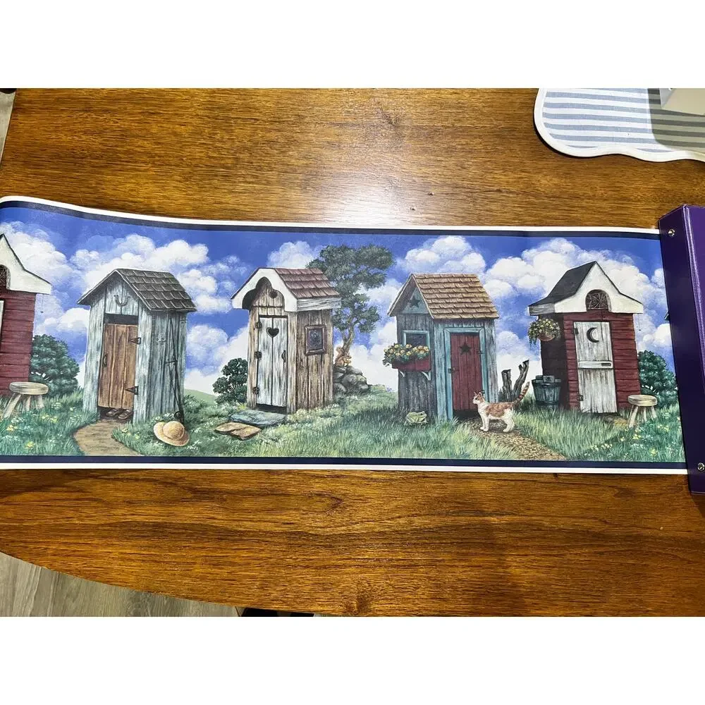 Set of 2 Primitive Country Outhouse Wallpaper Borders 15ft x 10.5in